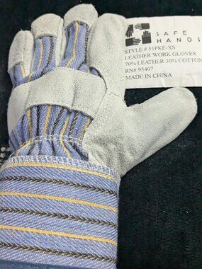 Safe Hands Leather Palm Work Gloves Leather & Cotton Blend Size XS